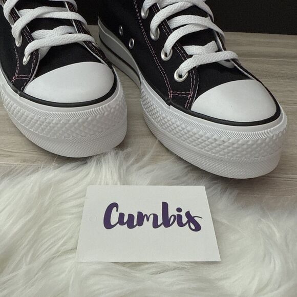 Converse by YOU Chuck Taylor Platform Lift Hi Women Shoe Sz 7.5 Black/Red Hearts - Picture 4 of 9